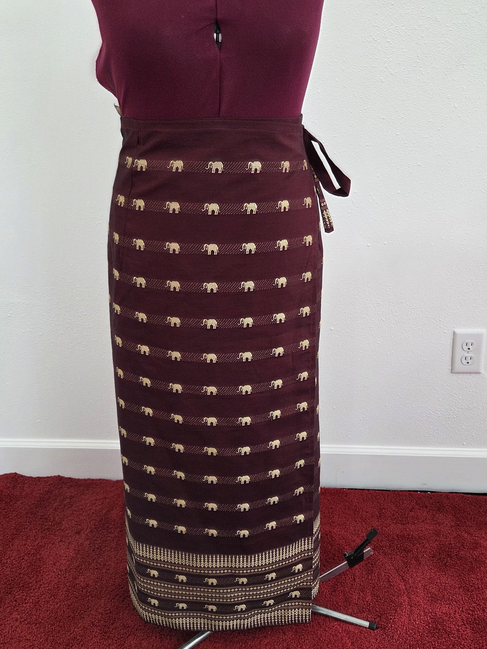Women’s Maroon Elephant Pattern Wrap Skirt